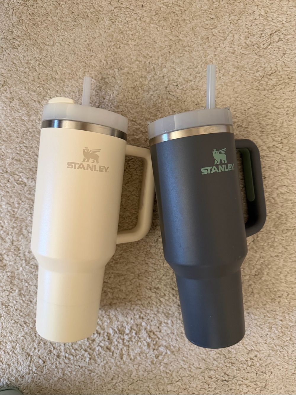 Stanley 40 oz Cream & Charcoal Insulated Travel Mugs with Handles 2 Pack